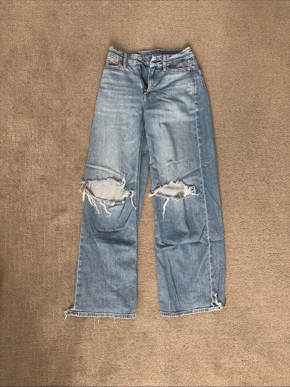 American Eagle Outfitters Light Blue Distressed Wide-Leg Jeans